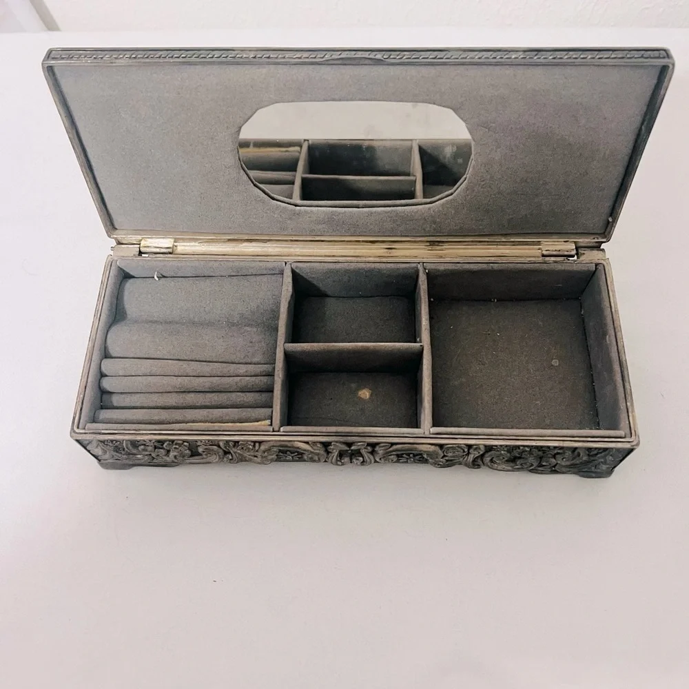 Vintage 1992 GODINGER SILVER Jewelry Trinket Box Heavy Floral Vine High Relief